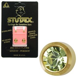 STUDEX Birthstone studs - mini bezel gold - august / peridot